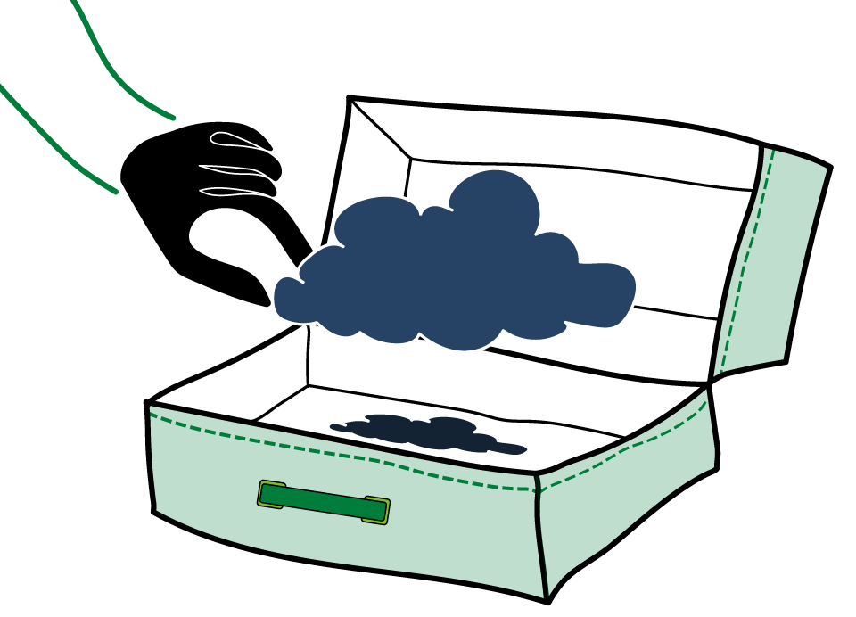 Ilustracja przedstawiająca chmurkę zapakowaną w walizkę